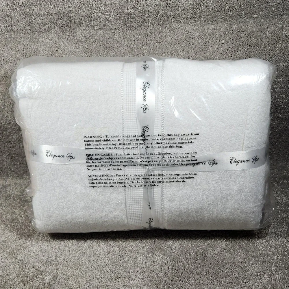 Elegance Spa 6 Pc Towel Set White 100% Cotton Soft Absorbent‎ Bathroom